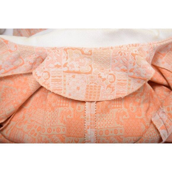 Vintage Womans Shirt Dress M textured Orange White Pointed Collar Kick Pleats - Picture 6 of 6